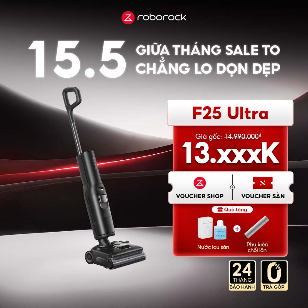 [QUÀ TẶNG] Roborock F25 Ultra máy hút bụi lau nhà hơi nước nóng | Lực hút 22000pa | Bảo hành 24 thán