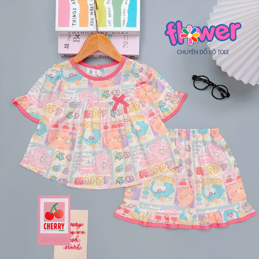Bộ tole lanh bé gái tay ngắn quần ngắn babydoll - Đồ bộ tole Flower