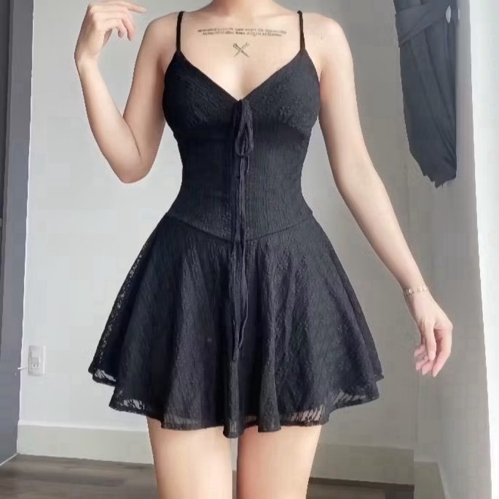 [Thanh lý] Đầm body nữ ren hoa nhí dáng xoè tôn eo LOLY STORE (ảnh thật_Đọc kỹ mô tả)