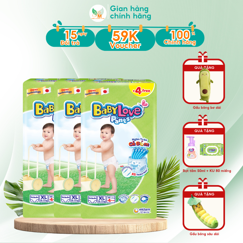 [COMBO 3] Bỉm quần BABY LOVE thấm hút 12h mỏng nhẹ size M - L - XL - XXL - XXXL