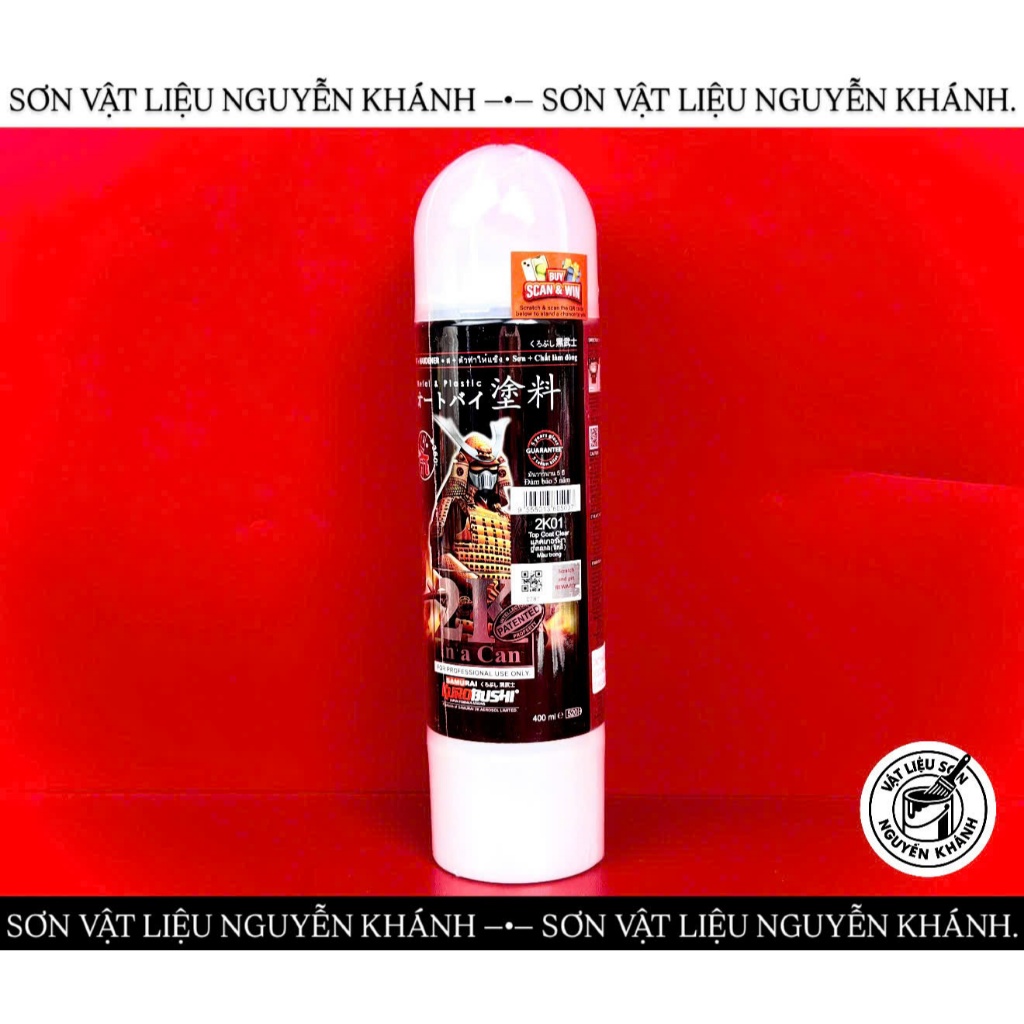 SƠN XỊT SAMURAI 2K01 MÀU TRONG 400ML – SƠN BÓNG 2K TRONG SUỐT, PHỦ BẢO VỆ BỀ MẶT