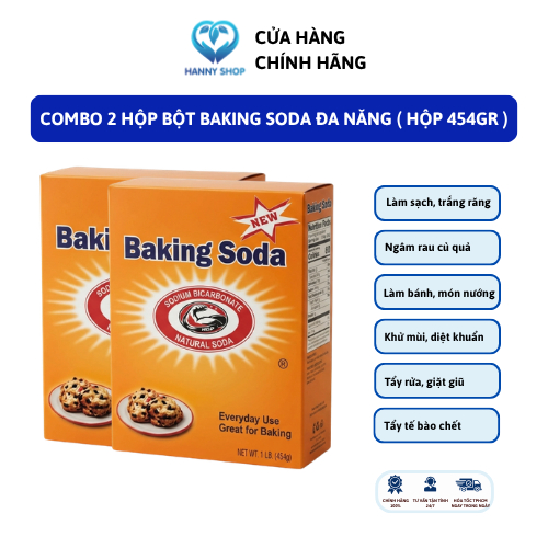 Combo 2 Hộp Bột Baking Soda Đa Năng, Bột Nở Baking Soda Khử Mùi Diệt Khuẩn Tẩy Rửa, Làm Bánh (Hộp 45