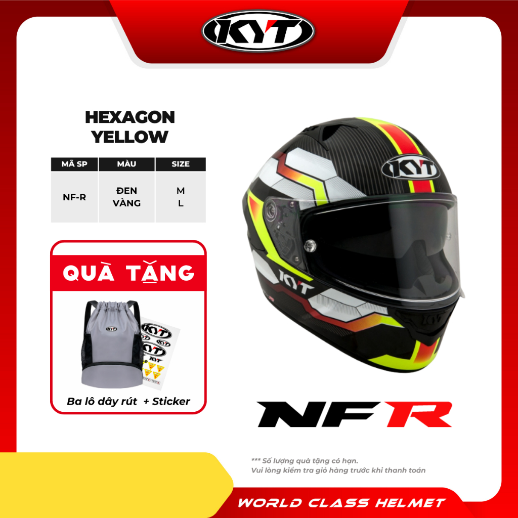 KYT - Mũ bảo hiểm Fullface - NFR HEXAGON YELLOW - Nổi Bật Cá Tính Như Tay Đua