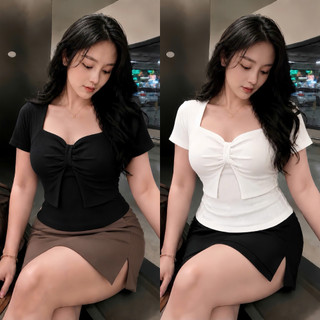 Áo Thun Kiểu Nữ Bigsize Tay Ngắn Thắt Nữ Tôn Vòng 1,Áo Croptop Nữ Tôn Dáng Chất Dệt Kim Thun Gân Mã G37