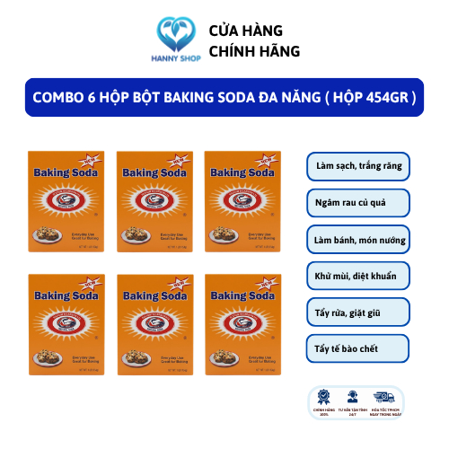 Combo 6 Hộp Bột Baking Soda Đa Năng, Bột Nở Baking Soda Khử Mùi Diệt Khuẩn Tẩy Rửa, Làm Bánh ( Hộp 4