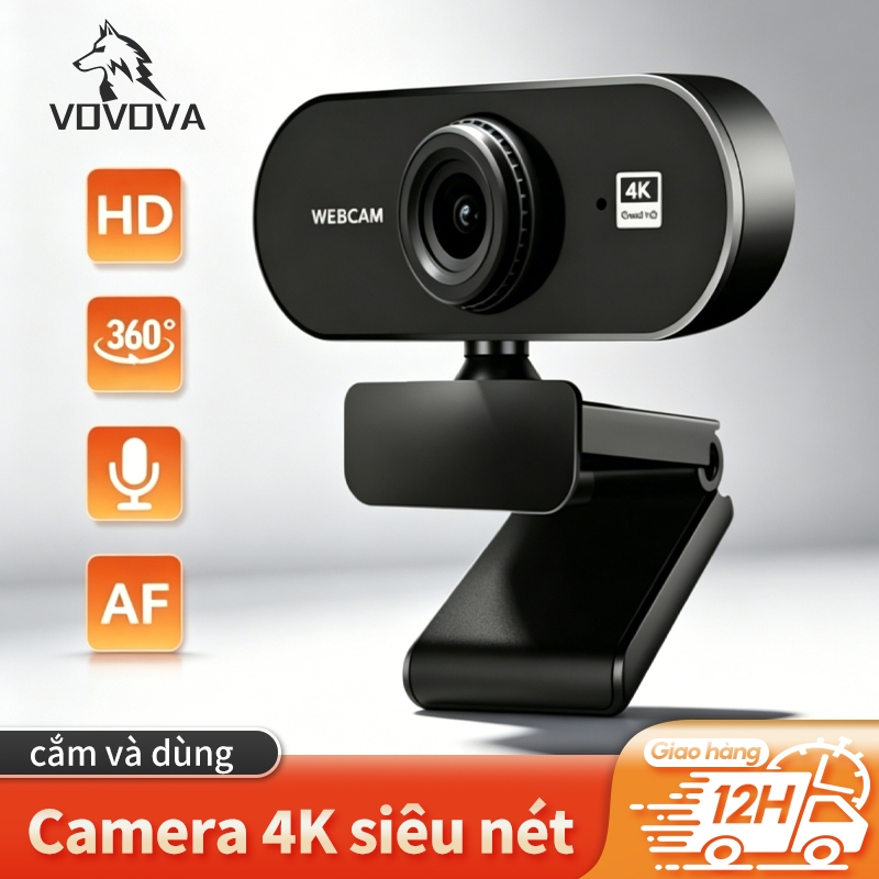 Webcam 720P/1080P/2K/4K Xoay 360° Có Mic Cổng USB VOVOVA - Camera PC & Laptop - Livestream, Học Onli