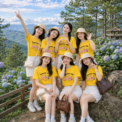 Áo phông nữ dáng rộng NA03 Summer Vibe Vỏ sò chất liệu thun cotton, đồng phục nhóm nữ du lịch biển 2026 Loza RT8574