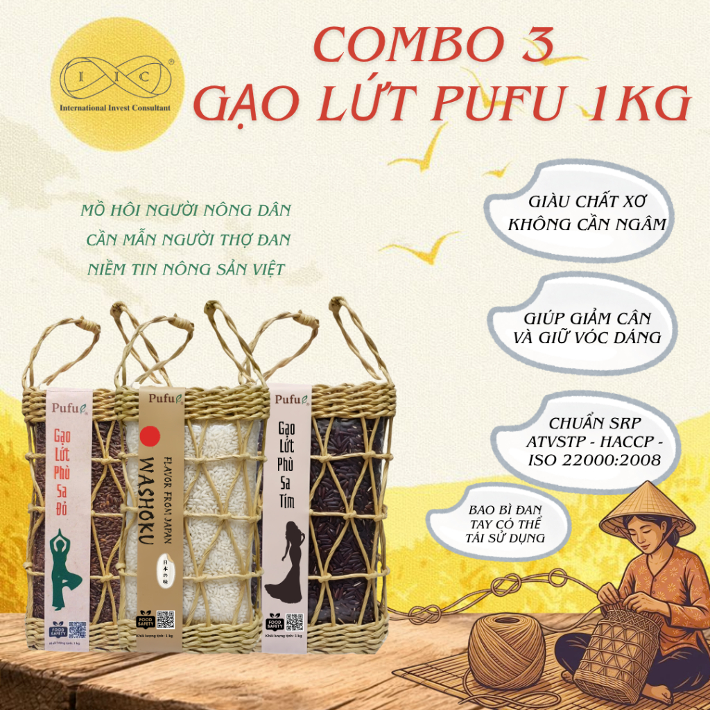 Combo 3 Loại Gạo Lứt Dinh Dưỡng PuFu – Sạch Từ Gốc, Ngon Từng Hạt - Chuẩn ESG