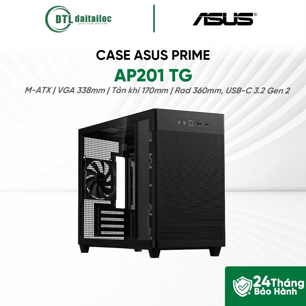 Case ASUS PRIME AP201 TG Đen MicroATX sẵn 1 fan | Chính Hãng | Bảo Hành 24 Tháng