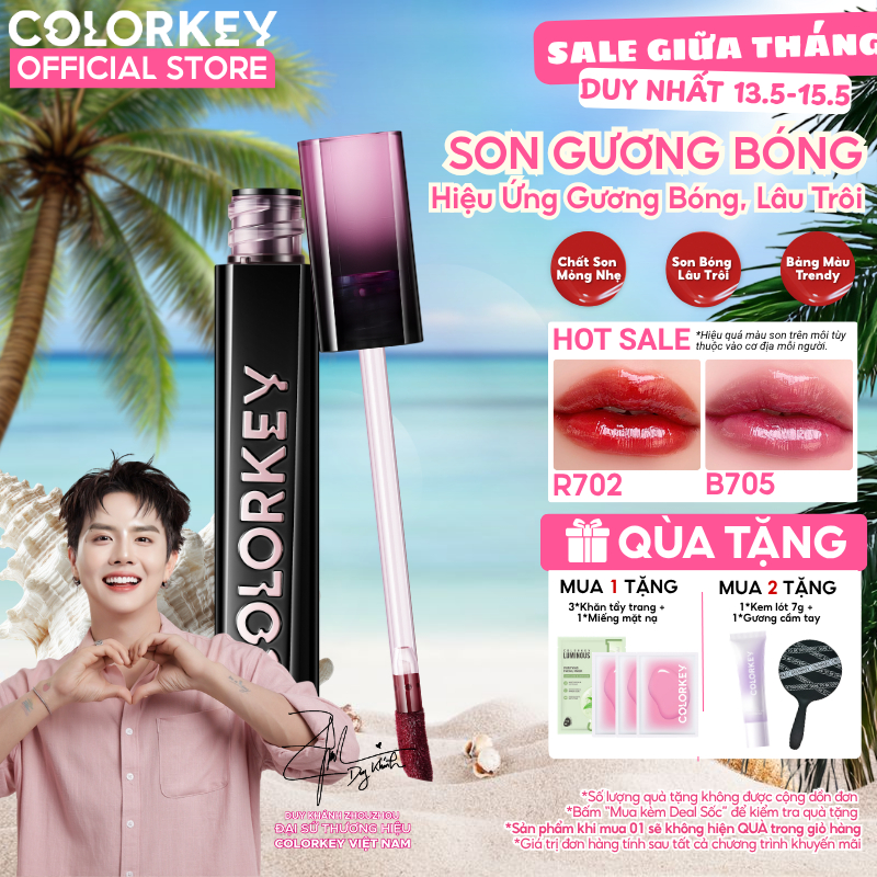 [LIVE DAILY] Son Môi Gương Bóng COLORKEY Màu Son Bám Lâu 1.7g
