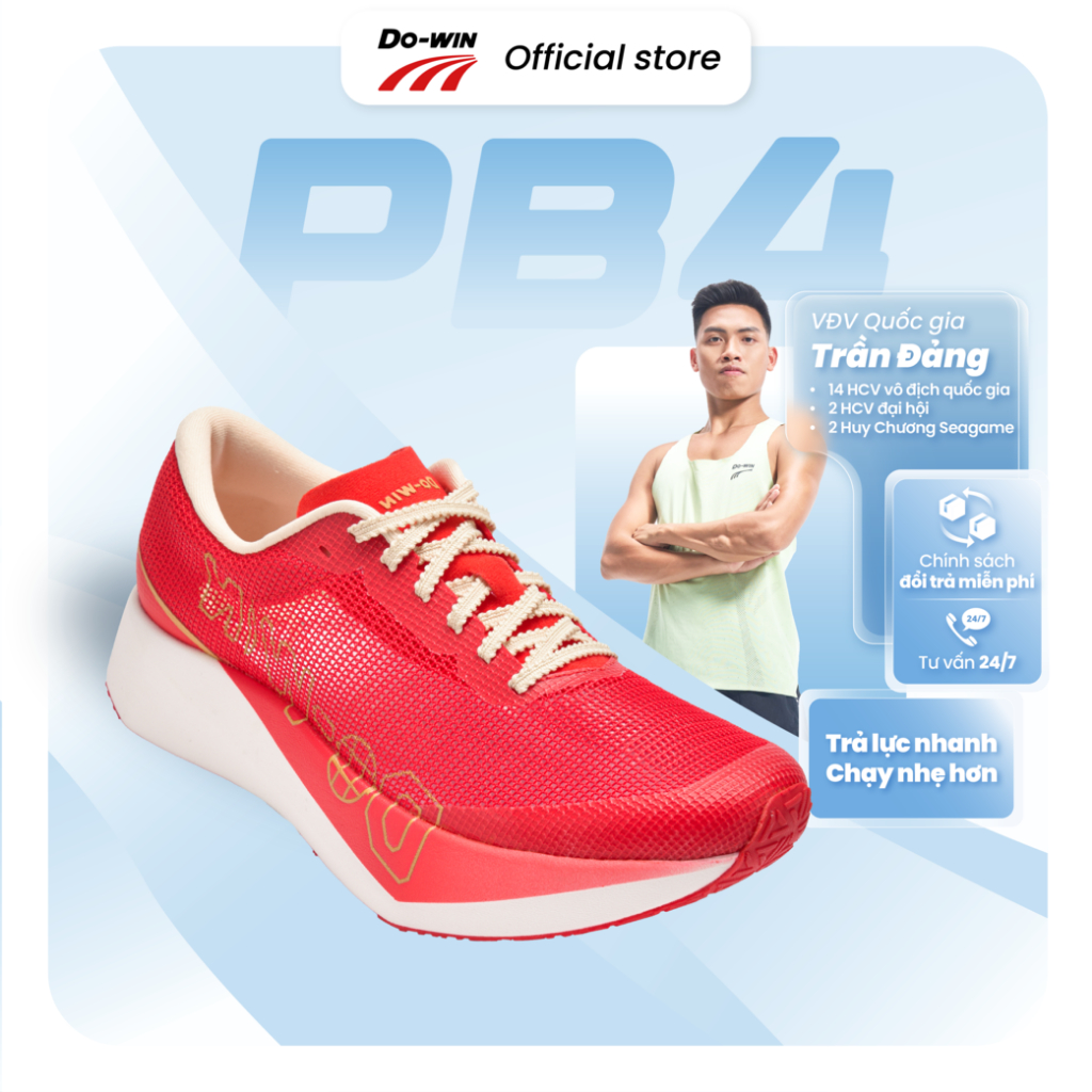 Giày Chạy Bộ Do-win PB4 Đỏ 2026 – Danh Cho Nam Nữ, Full Carbon Êm Nhẹ Lướt Thoáng Khí