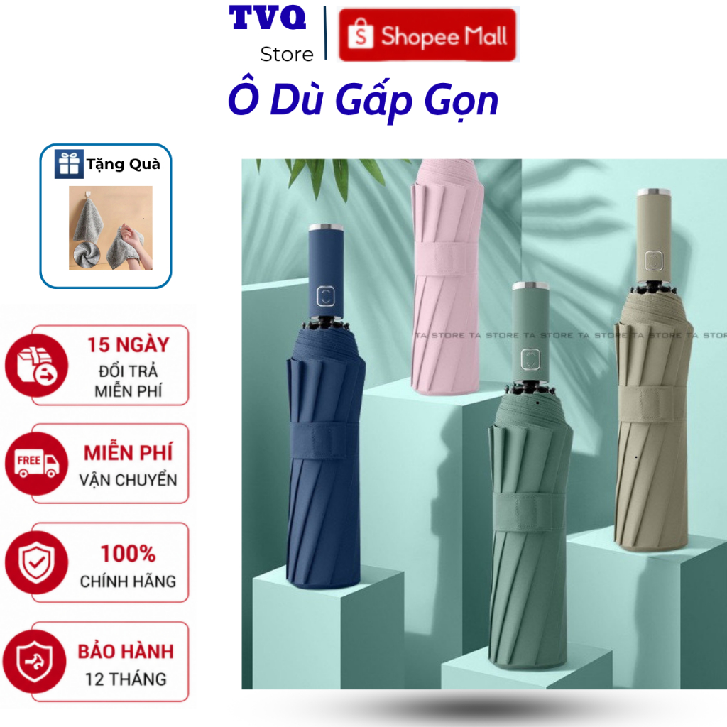 Ô Dù TVQ Store 8 Nan Và 10 Nan Che Mưa Đi Nắng Gấp Gọn Chống Tia UV