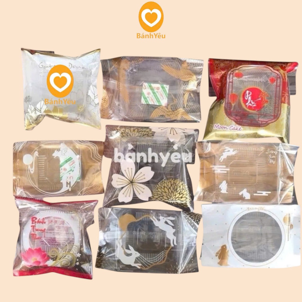 Set 10 túi ép đựng bánh Trung thu 125g - 200g nhiều mẫu họa tiết sang trọng
