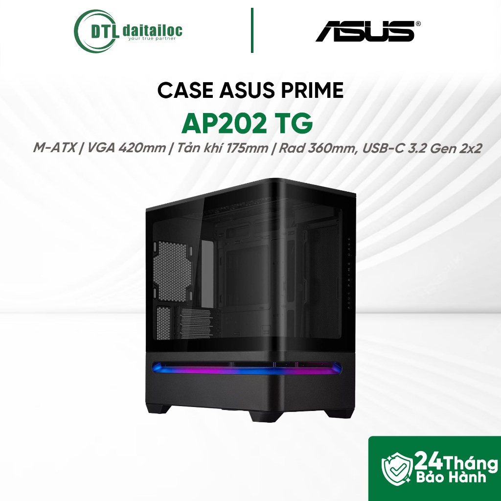 Case ASUS PRIME AP202 TG Đen M ATX Không Fan | Chính Hãng | Bảo Hành 24 Tháng