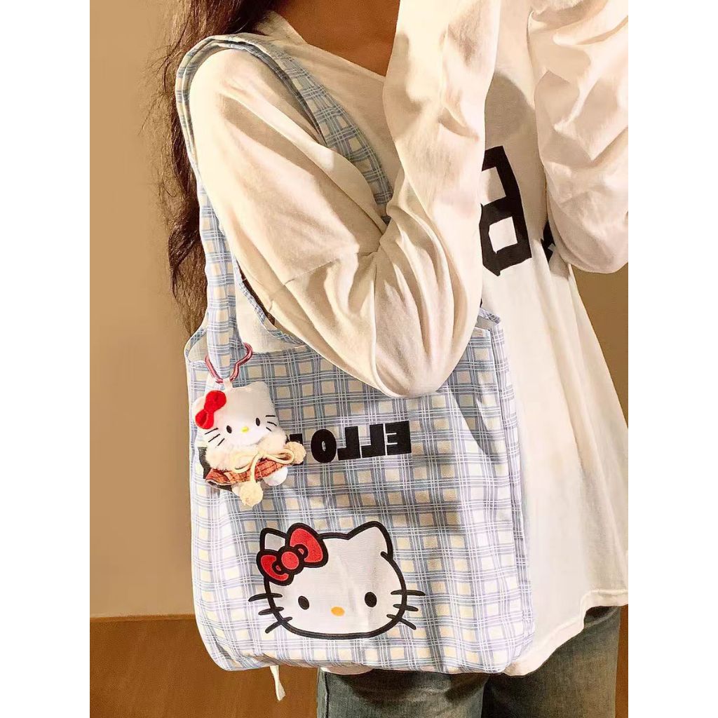Túi Đeo Vai Hello Kitty- Túi Vải Canva Kitty Màu Xanh Hợp Mùa Hè Dễ Thương Tiện Lợi Saka Home