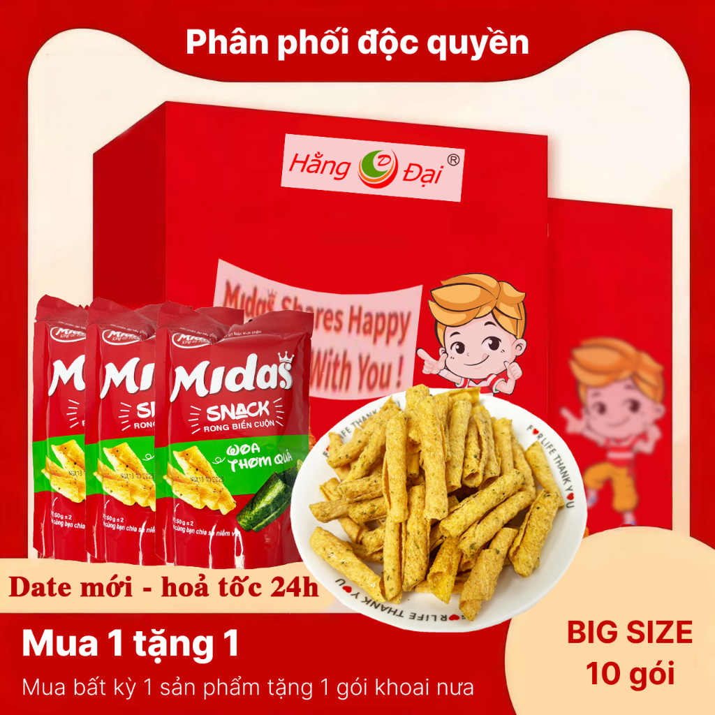 Snack Midas ngũ vị Snack khoai tây lát/ snack cuộn rong biển/ Snack bò nướng BBQ giòn tan