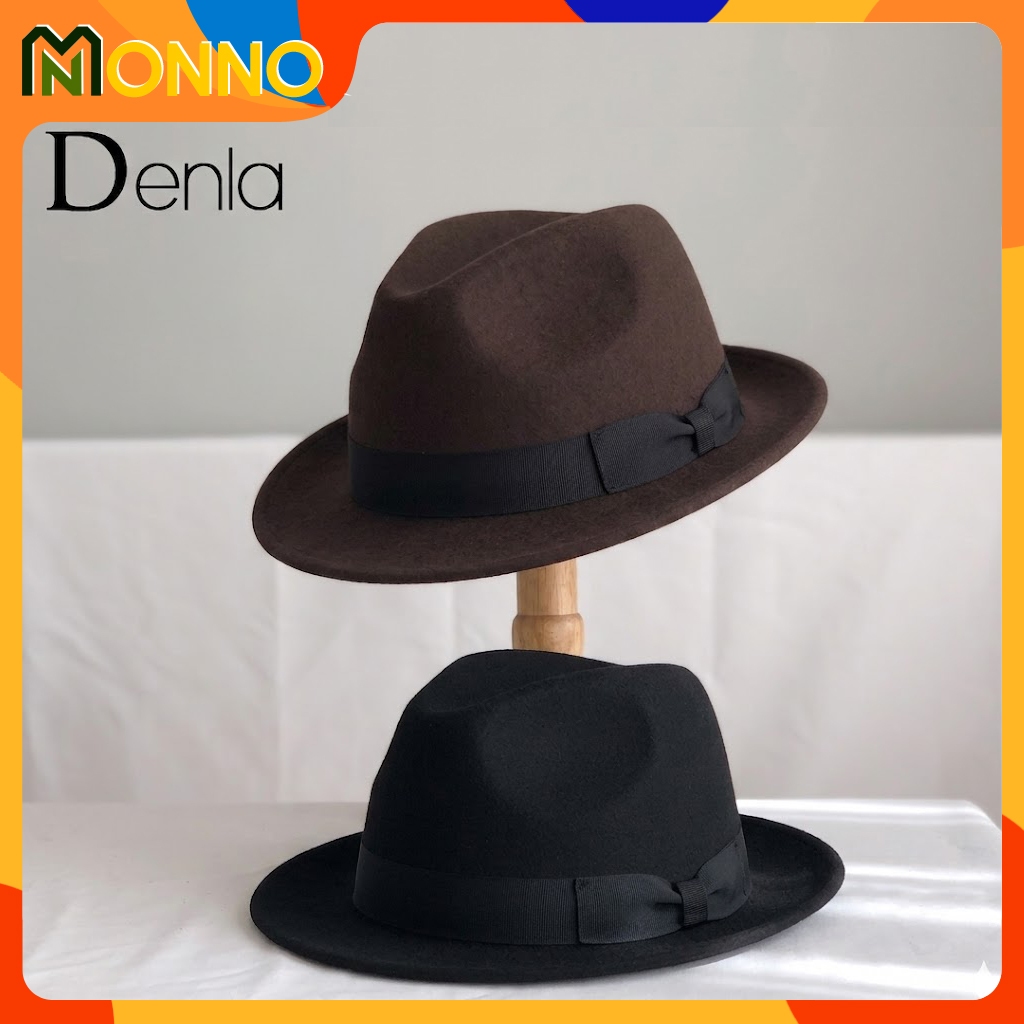Mũ phớt lông cừu hiệu Denla cao cấp phong cách Anh Quốc cổ điển, mũ fedora, mũ Jazz MP807