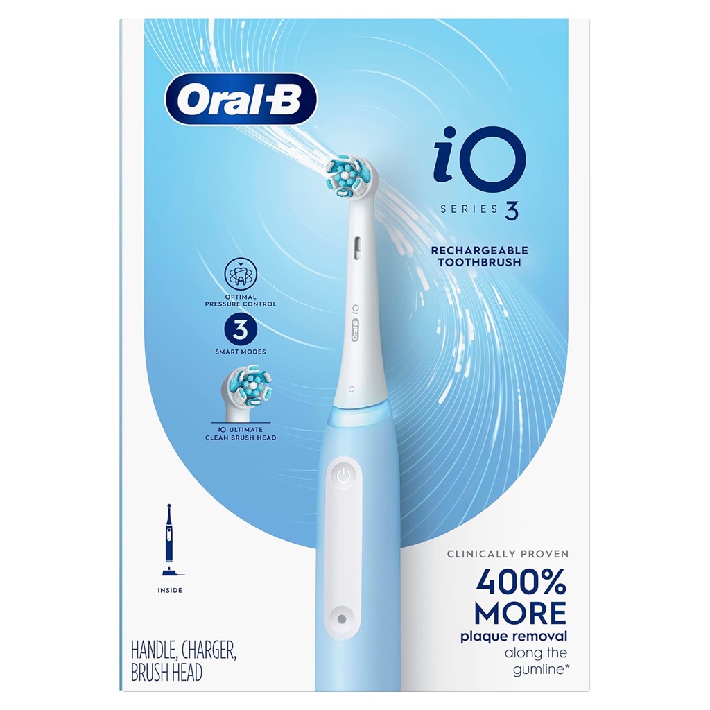HÀNG MỸ - Bàn Chải Điện Oral-B iO Series 3,  Màu Icy Blue - Công Nghệ Từ Tính, 3 Chế Độ Làm Sạch