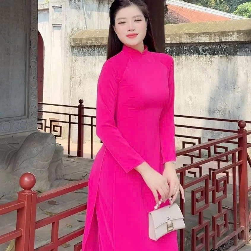 E37 - Áo Dài Lụa Mỹ Hồng Sen Không Nhăn Cao Cấp