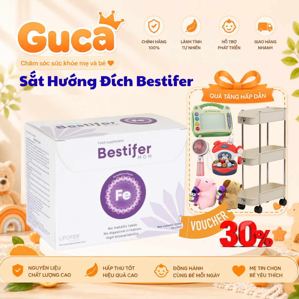 Sắt bầu dạng nước Bestifer sắt hướng đích hấp thu cao vị thơm ngon, hộp 24 gói