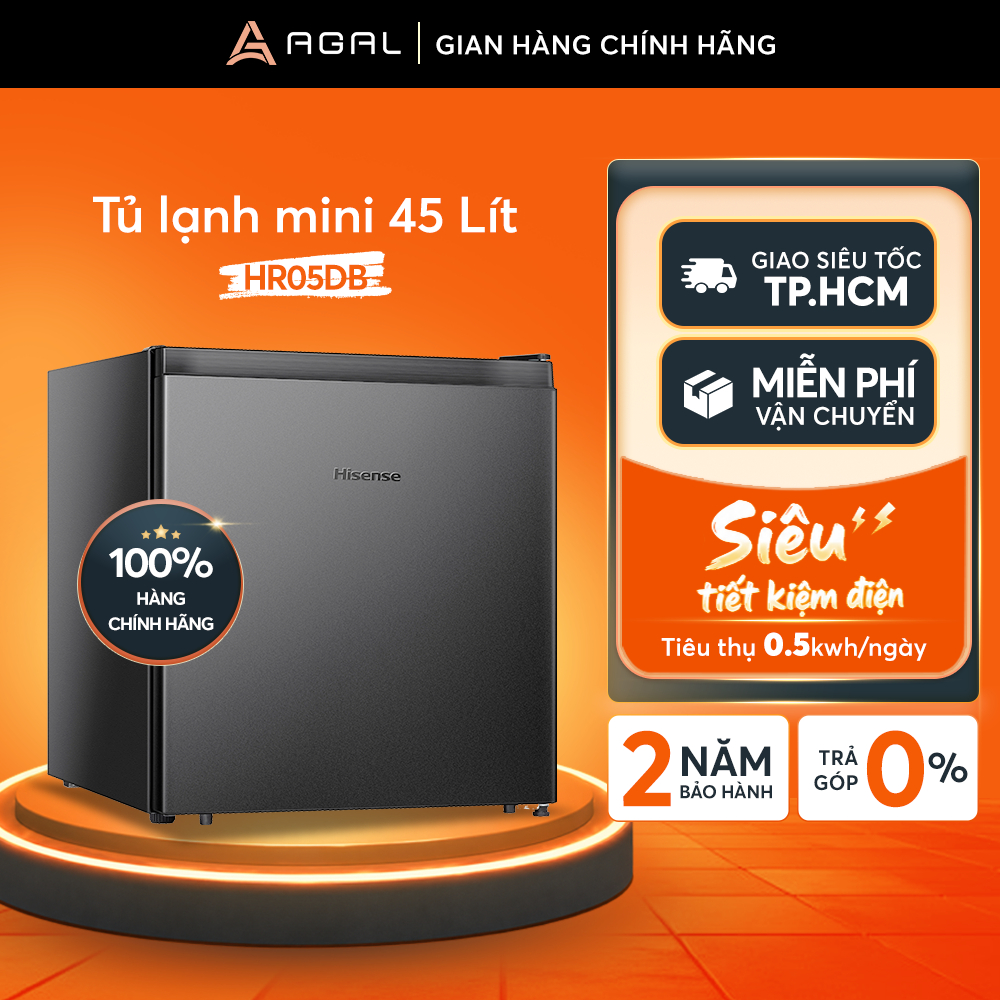 Tủ lạnh Mini 45 lít Hisense HR05DB, Tiết kiệm điện, Trả góp 0%, Bảo hành 2 năm