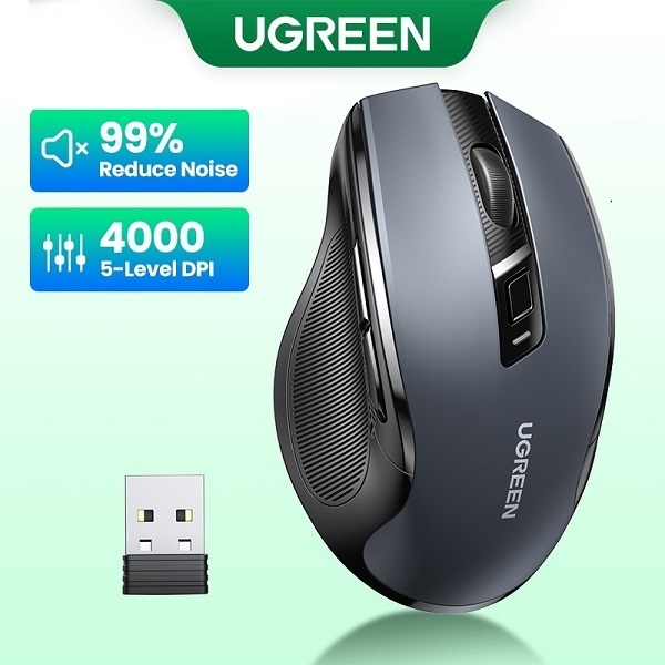 Chuột không dây chính hãng Ugreen 90545 MU006 Silent Click Yên Tĩnh, Ergonomic 5 cấp độ 4000 DPI
