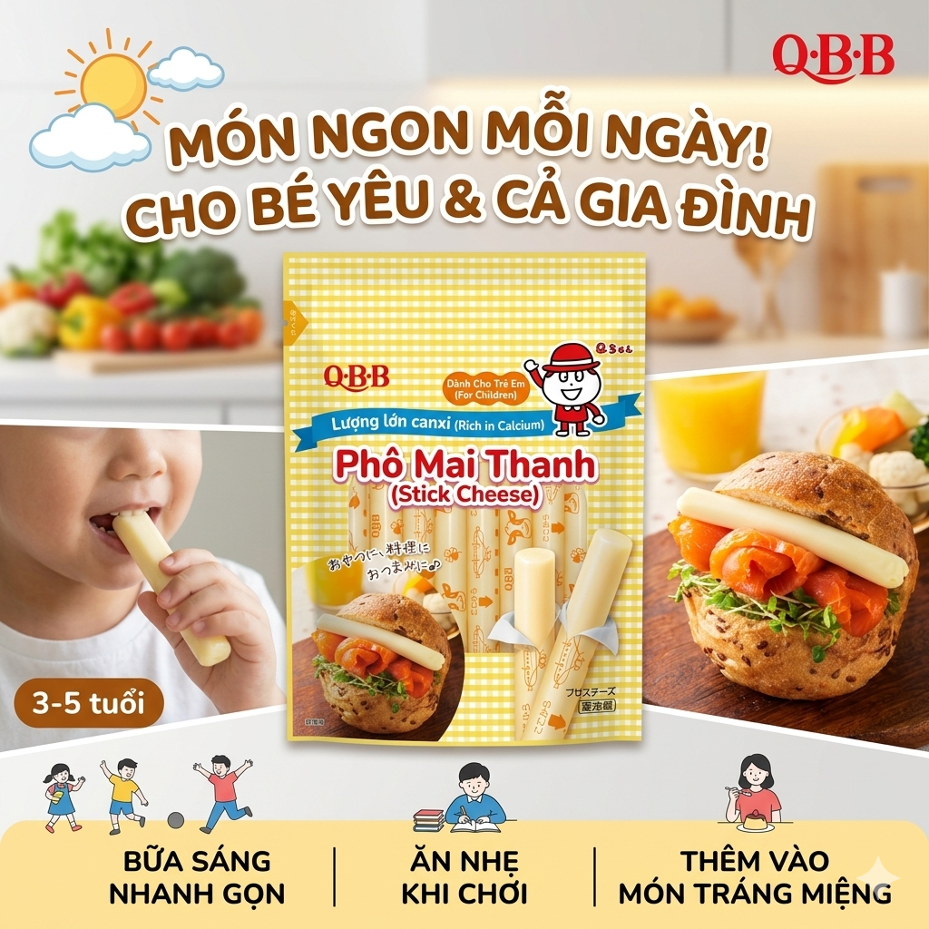 Phô Mai Xúc Xích QBB dạng que cho bé