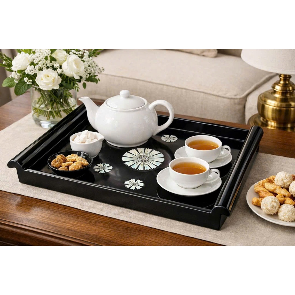 ✨ Khay Sơn Mài Khảm Trai Hoa Văn Cao Cấp – Mã KC20 ✨ Kích thước: 36.5 x 28 x 2.5 cm