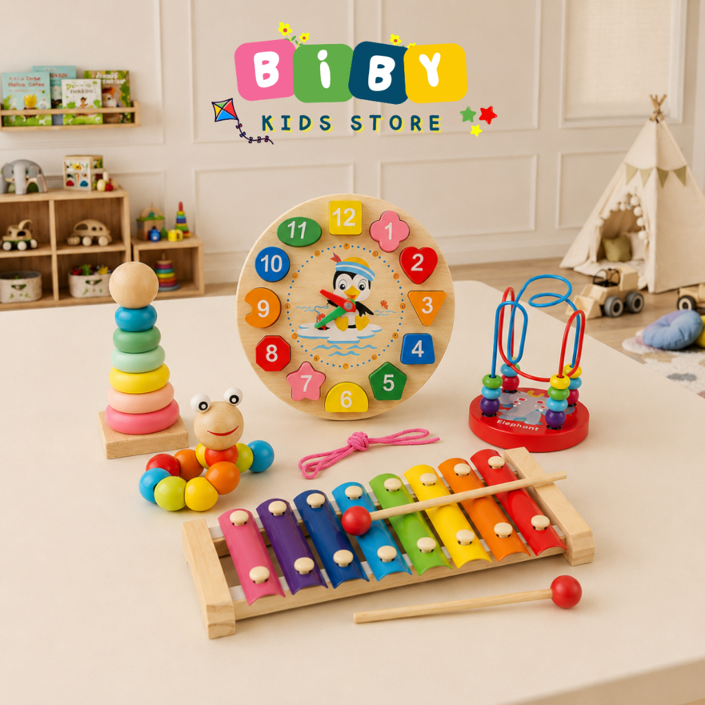 COMBO 6 Món Đồ Chơi Gỗ MONTESSORI BIBY Thông Minh Phát Triển Trí Tuệ Cho Bé
