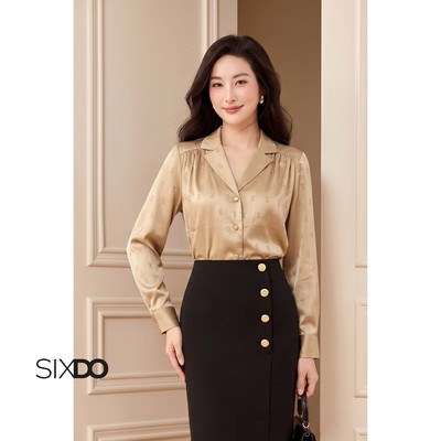 Áo sơ mi cổ vest dài tay SIXDO (Brownish-beige SIXDO Silk Shirt)