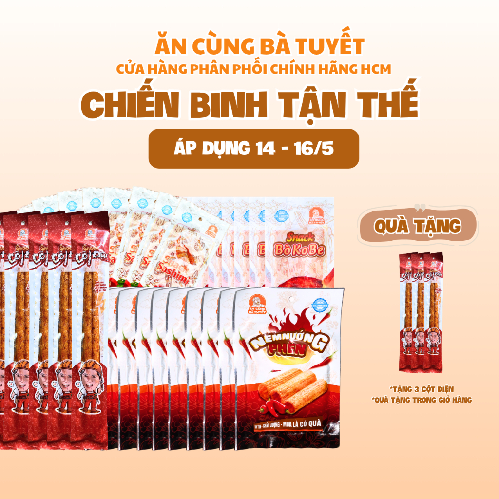 Combo Chiến Binh Tận Thế: 5 CỘT ĐIỆN + 10 NEM NƯỚNG + 10 SASHIMI + 10 BÒ KOBE Ăn cùng bà Tuyết