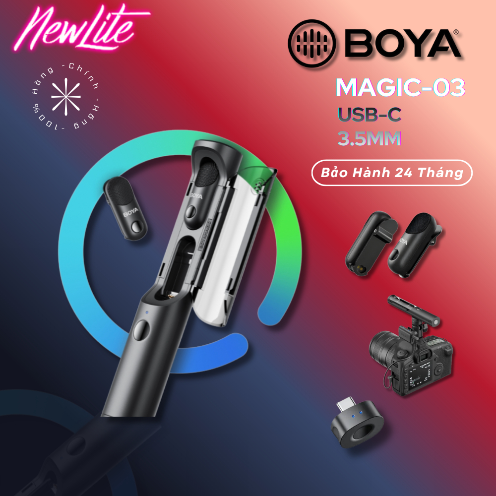 BOYA MAGIC-03 - Micro Thu Âm Không Dây Mic Đôi Pin 500mah 6h Noise Cancellation Gen3 - Ai