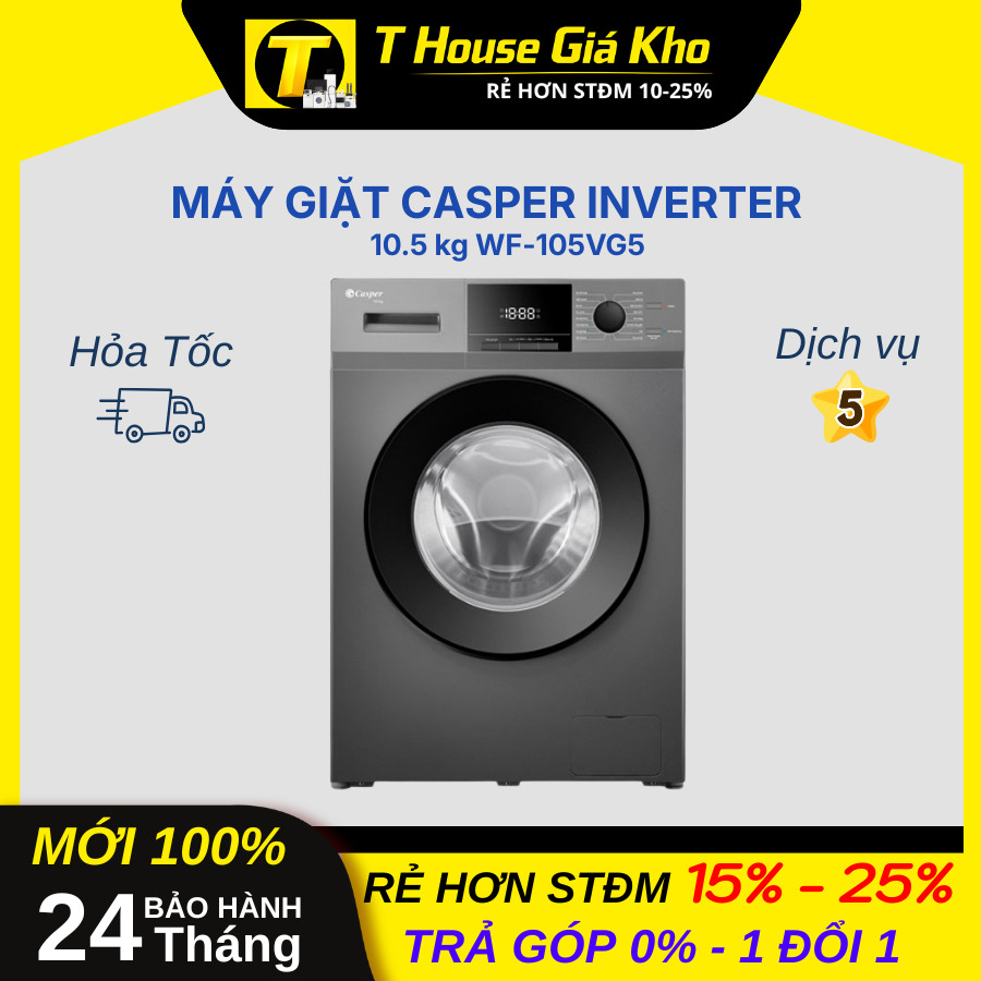 [Chính Hãng Mới 100%] Máy giặt Casper Inverter 10.5 kg WF-105VG5 Tiết Kiệm Điện BH 24 Tháng