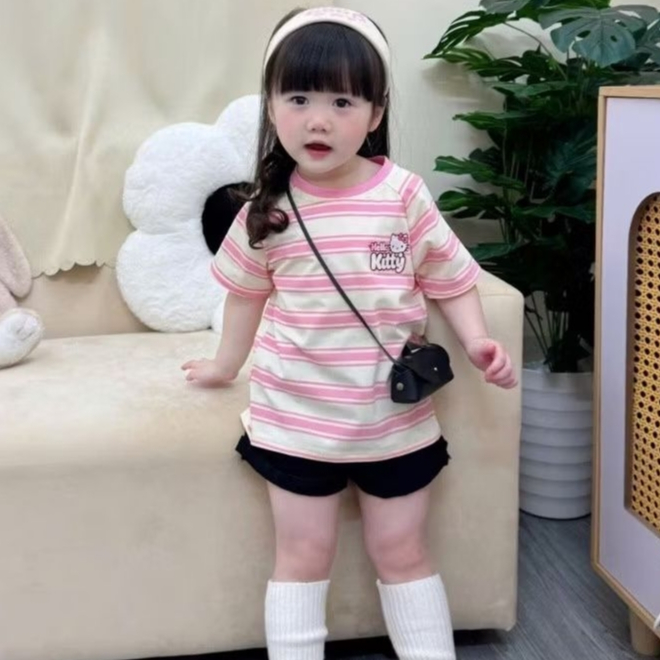 Sét Bé Gái HỌA TIẾT HELLOKYTY GIÁP LĂNG QC67 K.Kid Bộ Mùa Hè Chất Cotton size 8-20kg M88