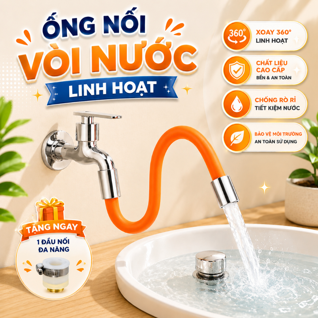 Ống nối vòi nước linh hoạt xoay 360 theo mọi hướng, vòi nước dài 20/30/50cm…