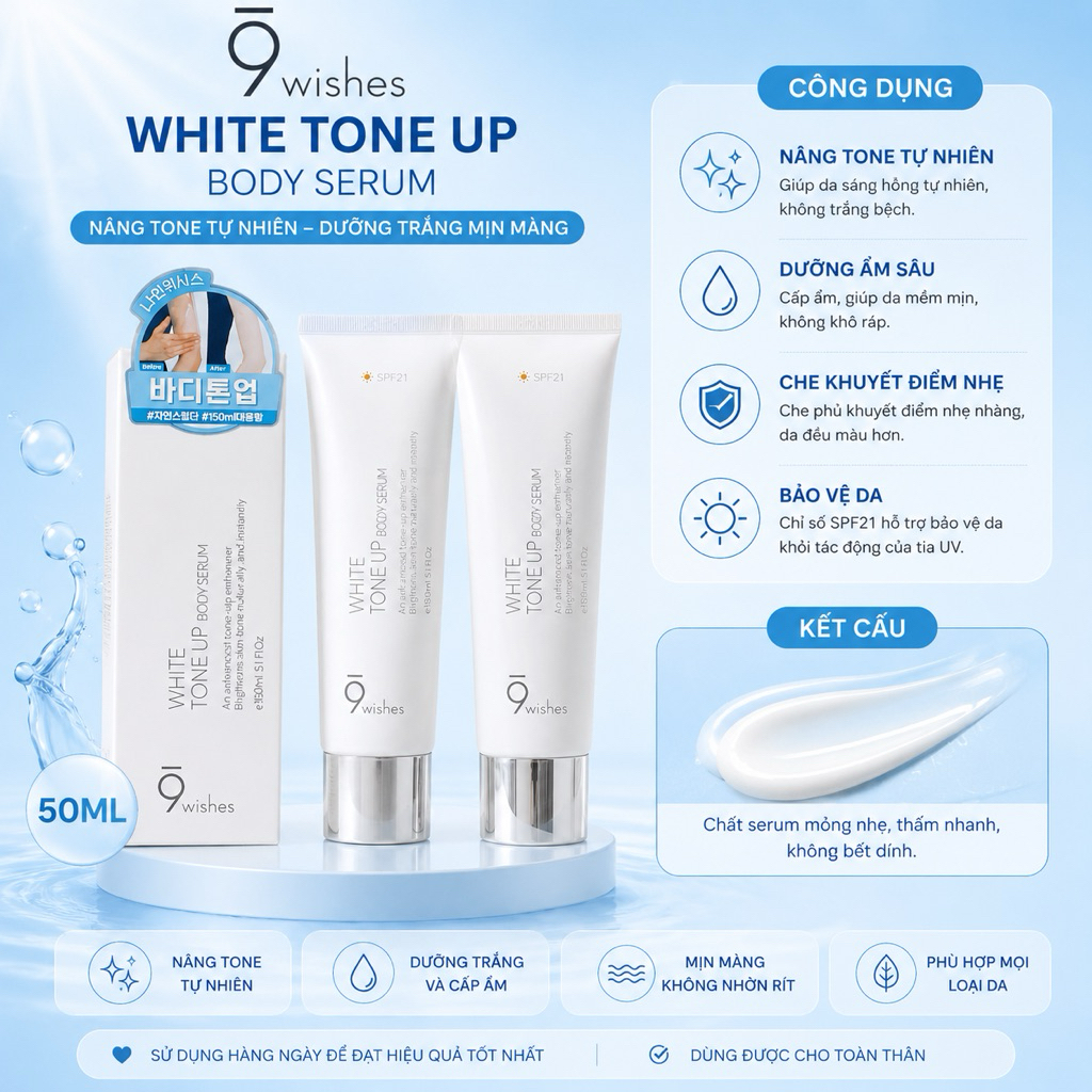 Kem dưỡng nâng Tone body 9 Wishes White Tone Up Body Serum