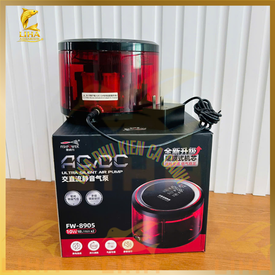Máy Sủi Oxy Tích Điện Fish Power FW-8905 Siêu Êm 10W 2 Vòi