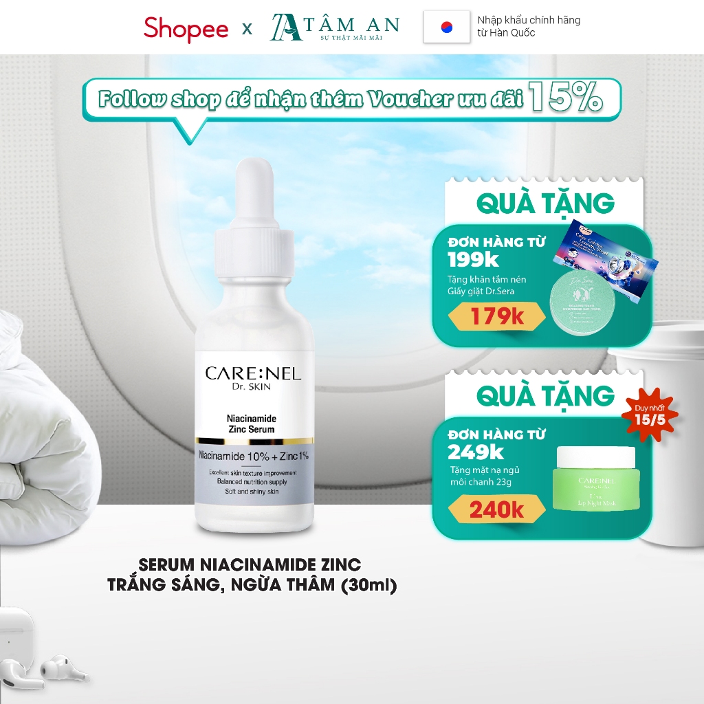 Serum Niacinamide 10% kẽm centella dưỡng ẩm mờ thâm nám CARE:NEL NIACINAMIDE 10% ZINC PCA 1% 30ml