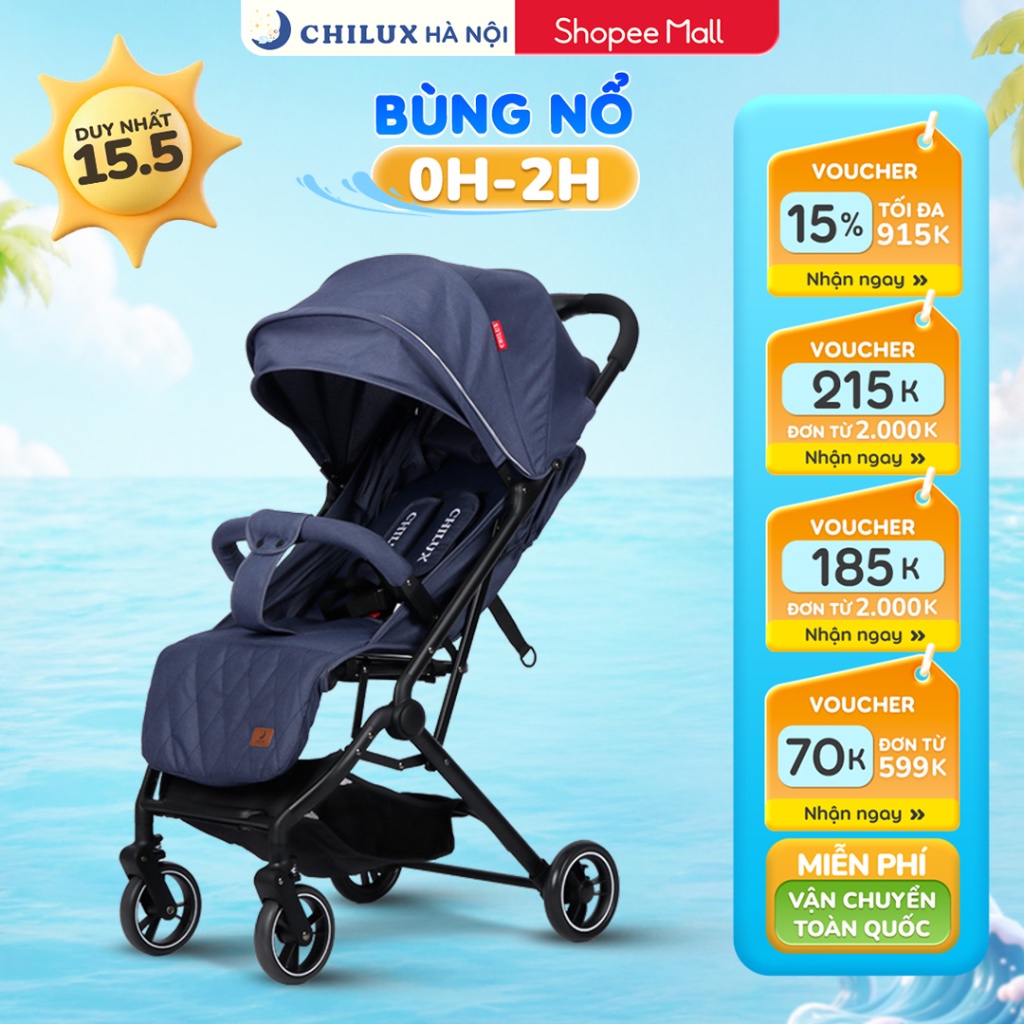Xe đẩy gấp gọn cho bé Chilux M02 - Bánh xe giảm xóc, gấp gọn tiện lợi