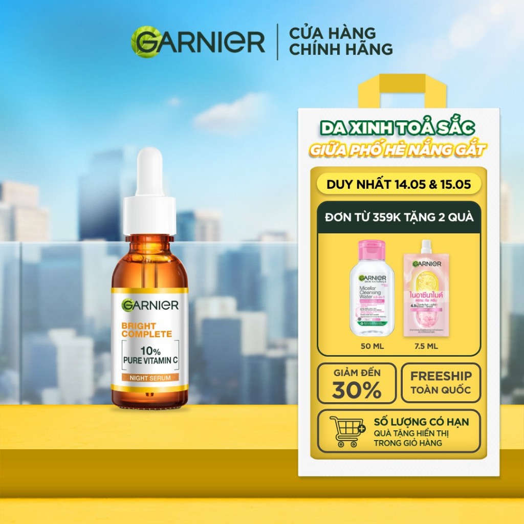 Dưỡng chất ban đêm dưỡng sáng & phục hồi Garnier 10% Vitamin C Nguyên Chất Bright Complete Overnight