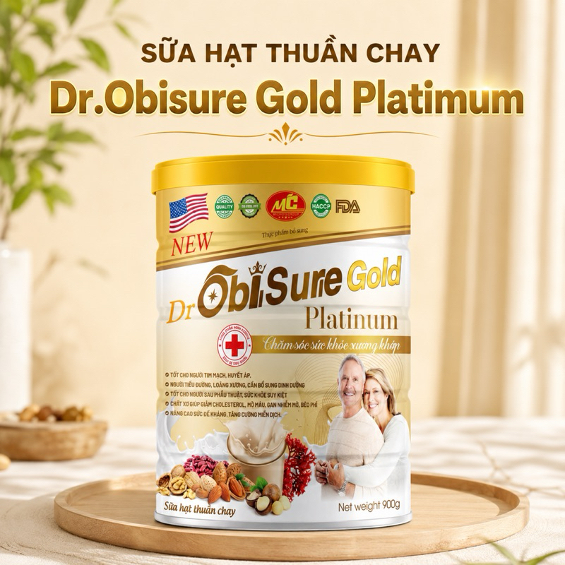 Sữa Hạt Thuần Chay Dr.ObiSure Gold Platinum tiểu đường huyết áp tim mạch xương khớp lon 900g