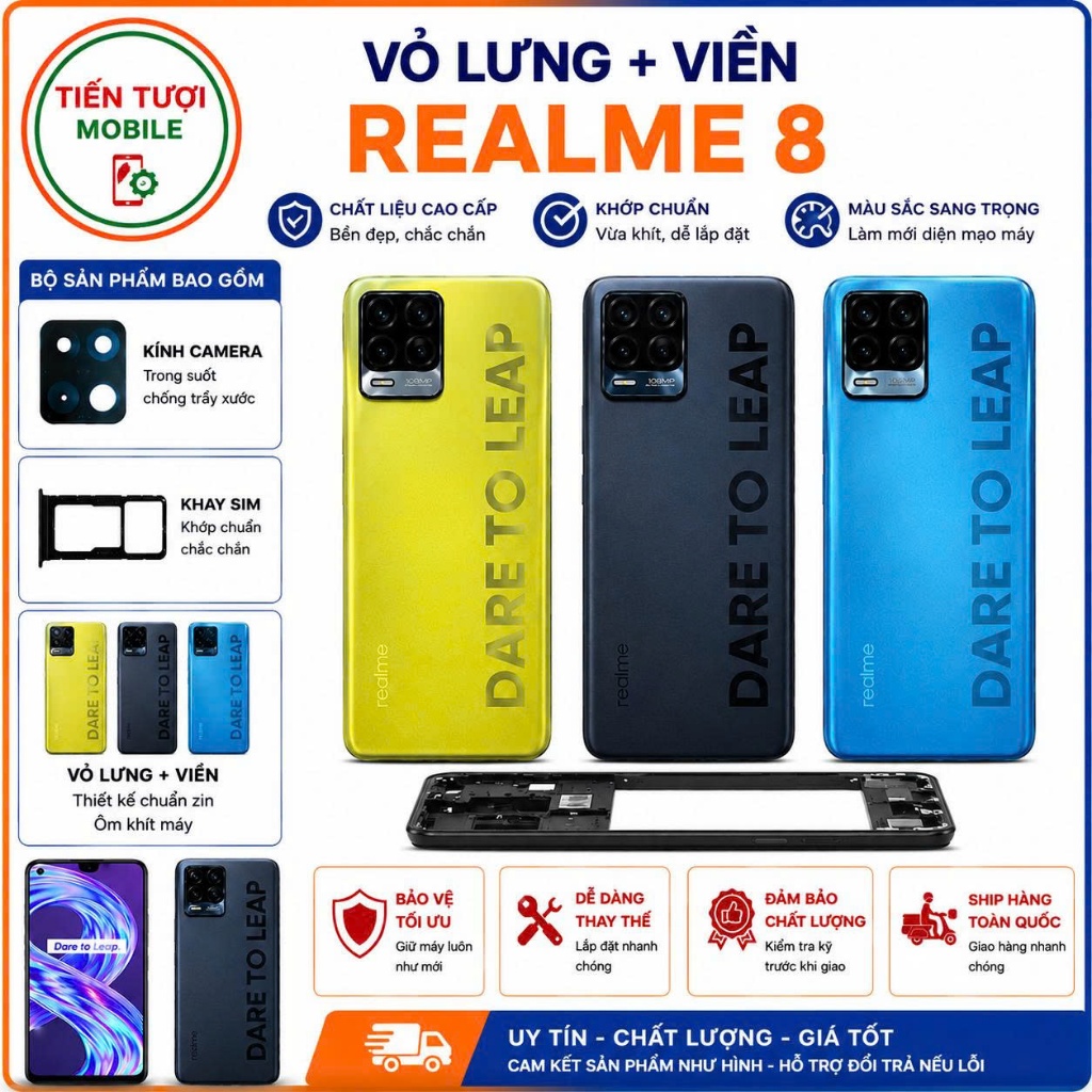 Vỏ lưng + viền Realme 8/ Realme 8 pro ,kèm kính camera,khay sim