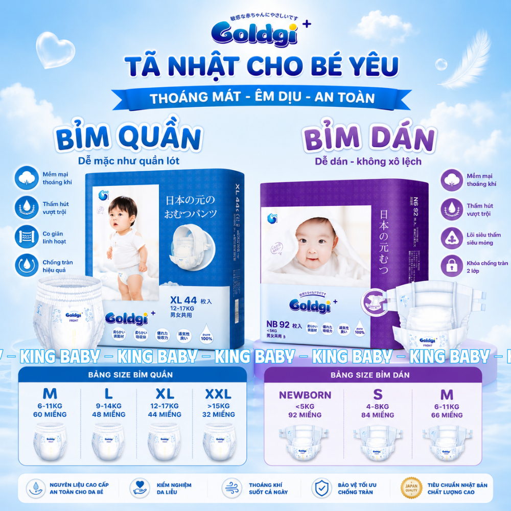 Bỉm Quần - Bỉm Dán Goldgi Cao Cấp Nhật Bản Mềm Mại Thoáng Khí