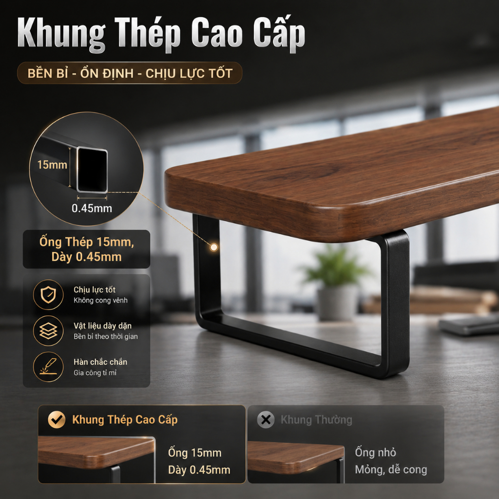 IB Kệ để màn hình Kệ máy tính Gỗ óc chó Hiện đại Tăng cao 9cm Chịu tải 50kg Cất gọn bàn phím | BigBuy360 - bigbuy360.vn