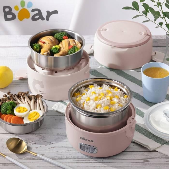 Hộp cơm cắm điện 3 tầng Bear DFH-B20S6 - Khay inox 304, 270W, nấu đa năng