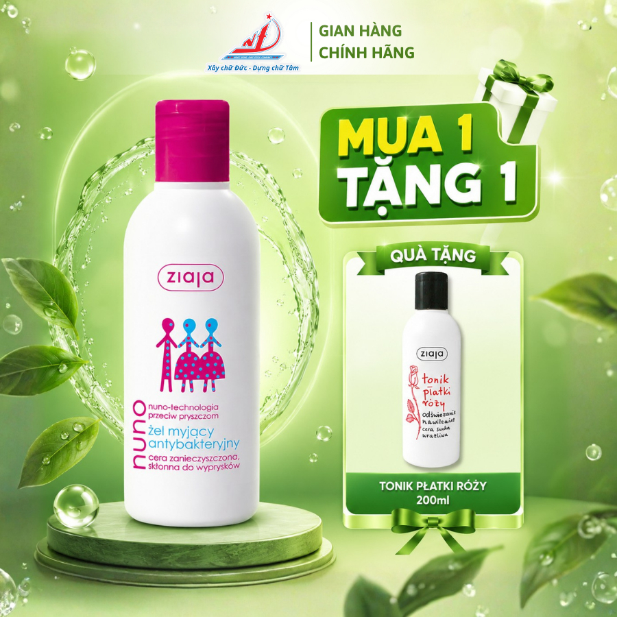 Sữa Rửa Mặt Ngăn Ngừa Mụn Dạng Gel ZIAJA NUNO Cho Da Dầu Và Da Hỗn Hợp, Không Gây Kích Ứng Da 200ml