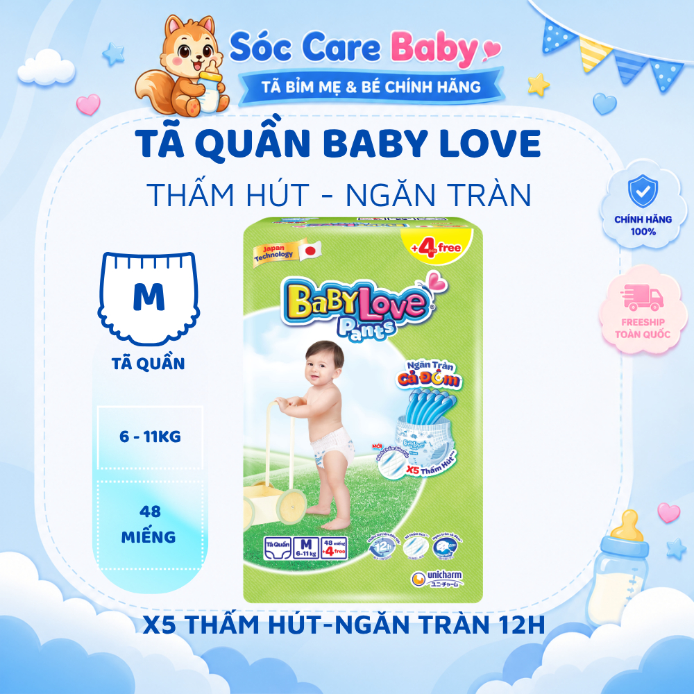 Tã quần Baby Love - Ngăn Tràn Cả Đêm size M/L/XL/XXL/3XXL/4XL