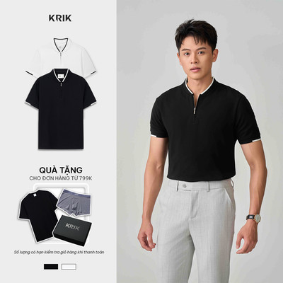 Áo Polo Nam KRIK Form Regular Cổ Tàu Zip Gân Nổi Thanh Lịch Nam Tính PL2312