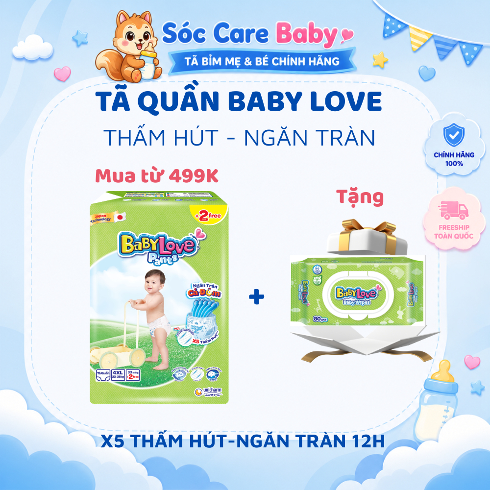 Tã quần Baby Love - Ngăn Tràn Cả Đêm size M/L/XL/XXL/3XXL/4XL