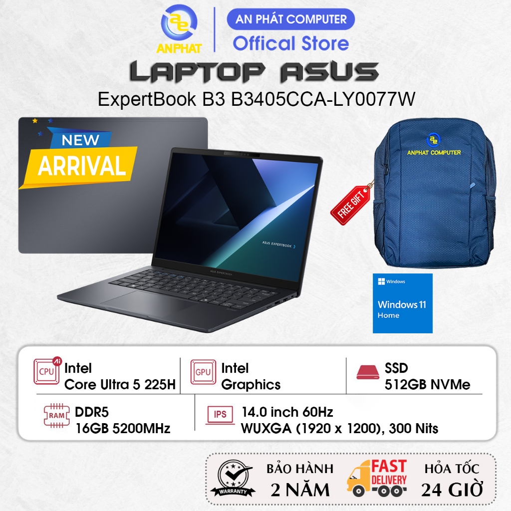 Laptop ASUS ExpertBook B3 B3405CCA-LY0077W, Core Ultra 5 225H, Intel Graphics, 16GB RAM, 512GB SSD, 